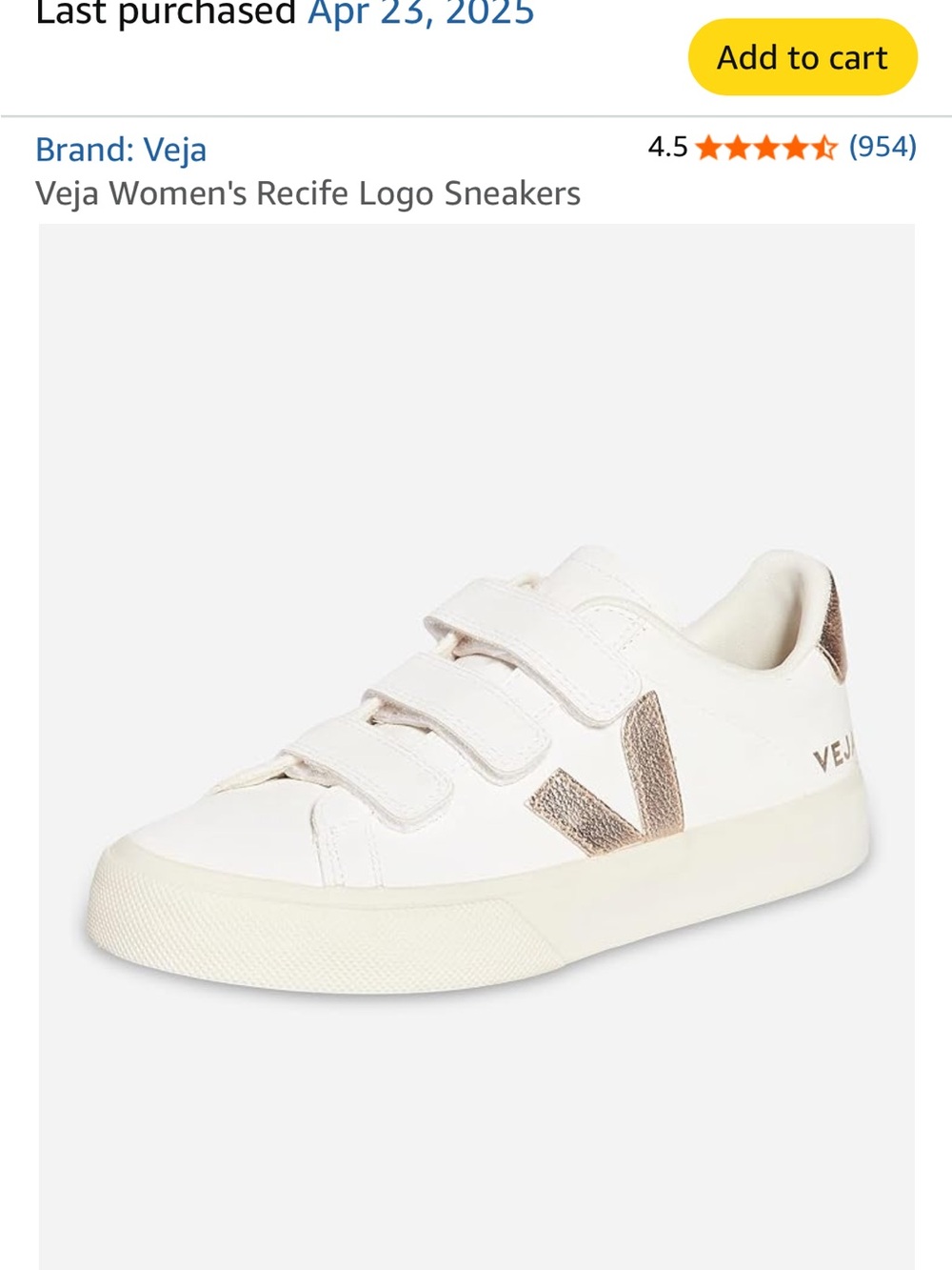 Veja Women's Recife Velcro Sneakers in White with Rose Gold V